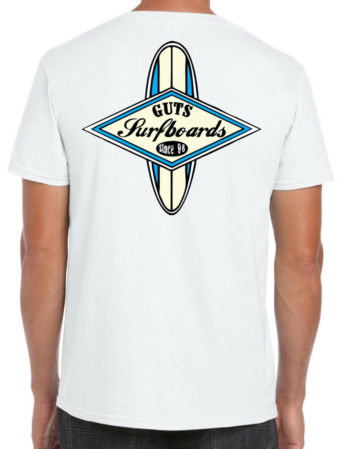 White Guts classic surf blue logo T-shirt