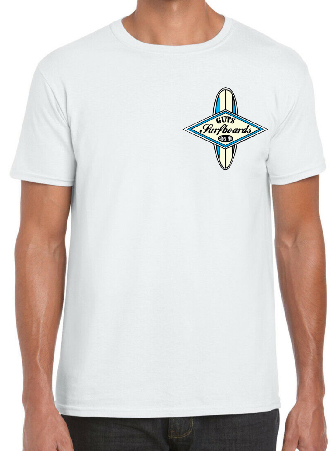 White Guts classic surf blue logo T-shirt